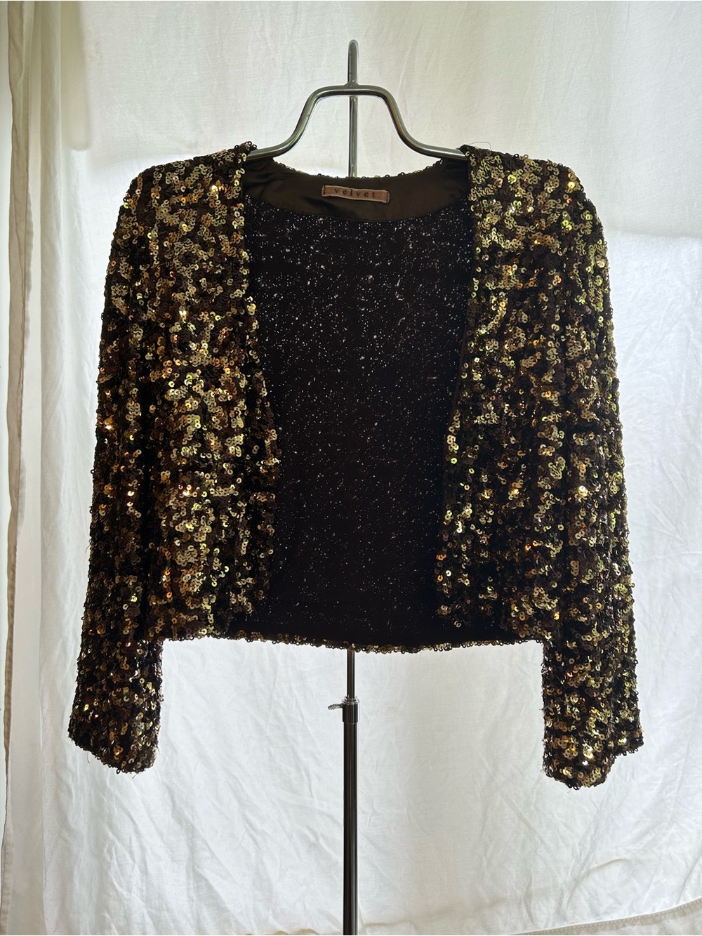 Velvet Black & Gold Sequin Cropped Blazer